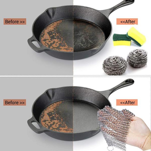 Kitchen Cast Iron Cleaner Welded Stainless Steel Pot Brush Chain Mail Scrubber