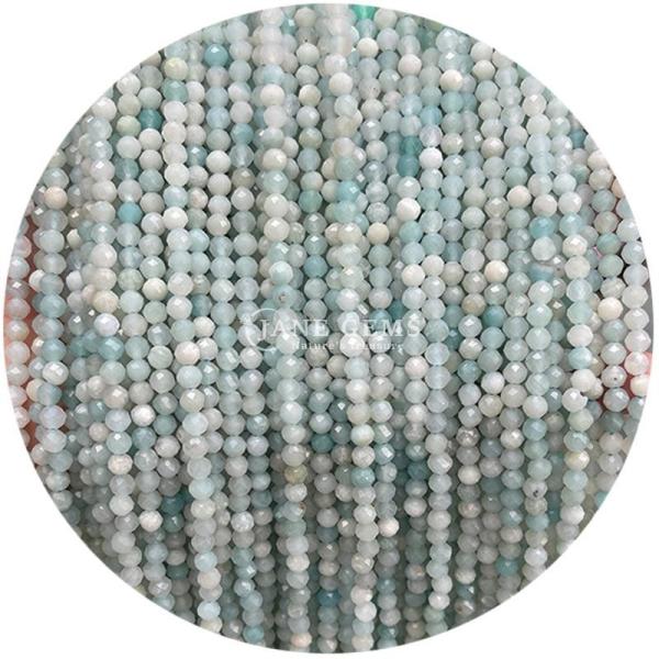 Gems Bead Natural Crystal Faceted Round Shape Small Amazonite Apatite Loose Bead Strands for Bracelets