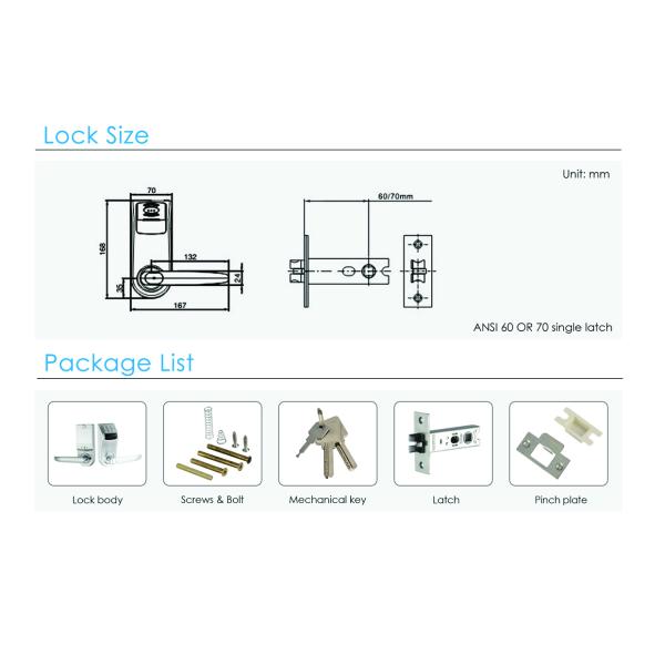 Password Door Lock Low Voltage Warning with Mechanical Key and Electronic Deadbolt
