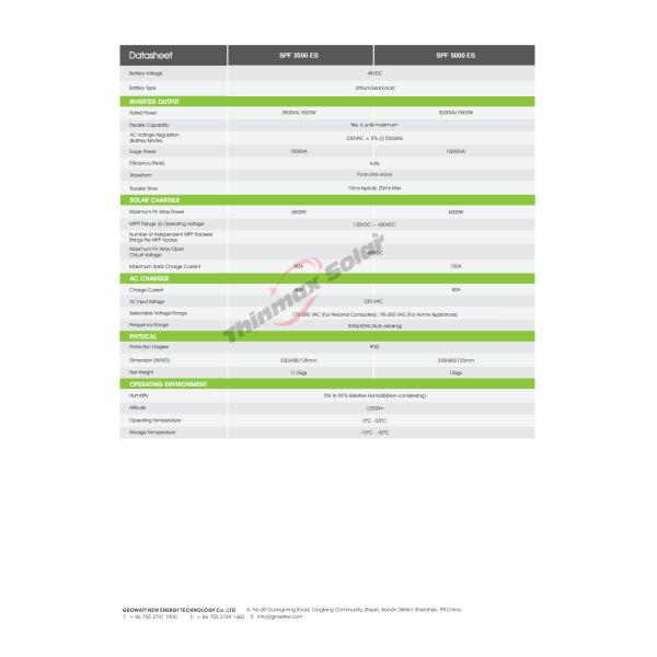 GROWATT 48V DC SPF 5000 ES Growatt off grid Inverter Growatt Hybrid Off Grid Inverter