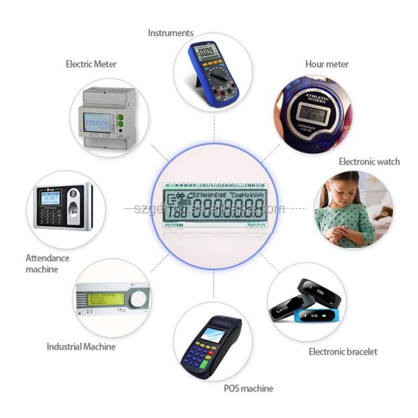 HTN Custom E-bike LCD Display Monochrome 46 Pin Transflective 7 Segment LCD Screen with 6 O'clock Viewing Angle