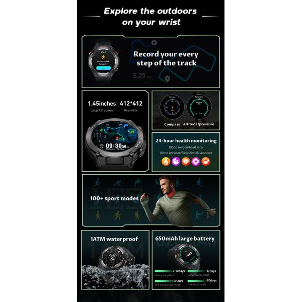 Bluetooth GPS Smart Watch Calling Smart Watch With 1.45'' IPS Screen For IOS And Android