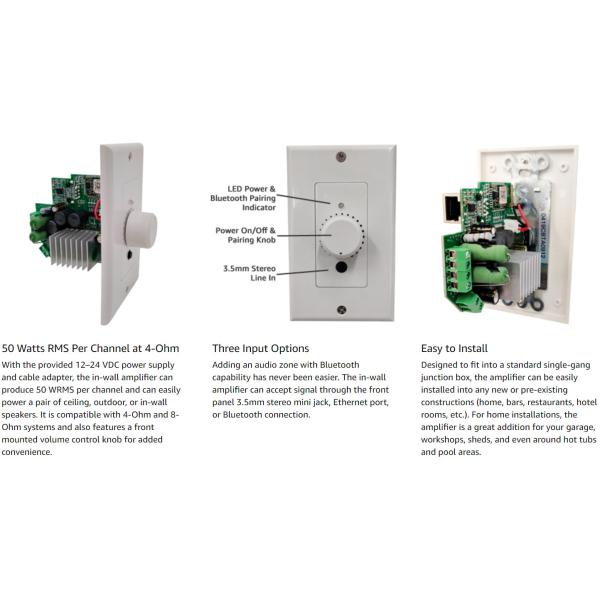 White Wall Rotary Knob Volume Control Impedance Matching For Ceiling Speakers Bluetooth Amplifier