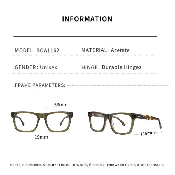 Classic Square Acetate Eyeglass Optical Frame For Men And Women