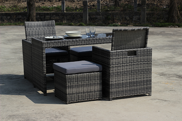 Square Grey Wicker SGS Rattan Table And Chairs With 60mm Cushion