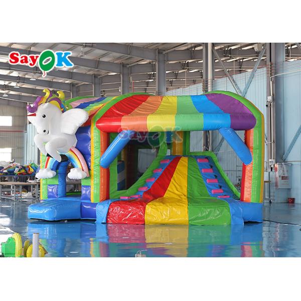 Rainbow Kids Inflatable Jumping Castle Unicorn Bouncy Castle With Slide