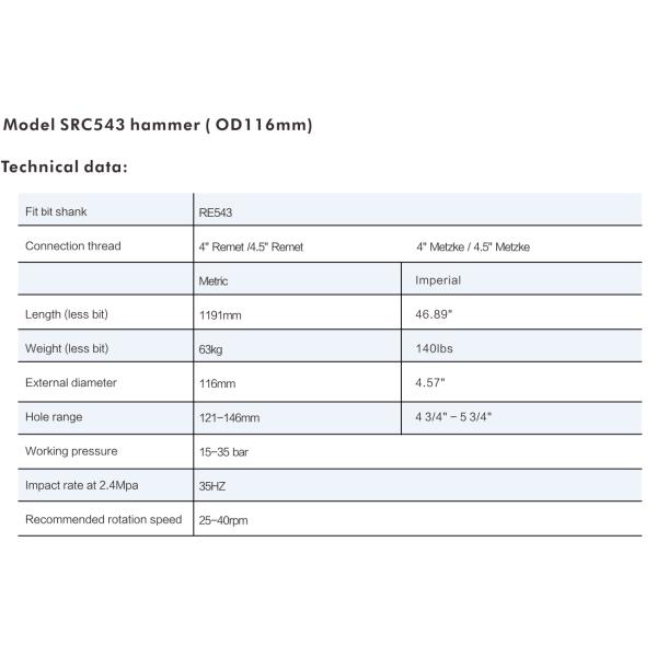 SRC543 4'' Thread OD116mm Reverse Circulation Hammer