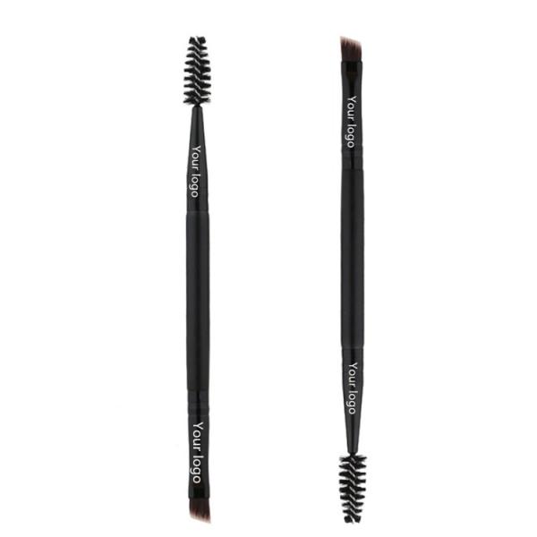 Soft Cosmetic Dual Black Eye Eyebrows Makeup Brush Plastic Handle