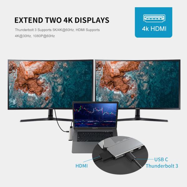 Type C HDMI 4K Thunderbolt 3 USB C Hub With Hub 3.0 TF SD Reader Slot PD