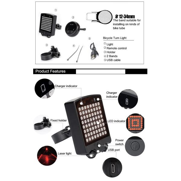 64 - LED Wireless LED Warning Lights For Bicycle Turn Signals Tail Light