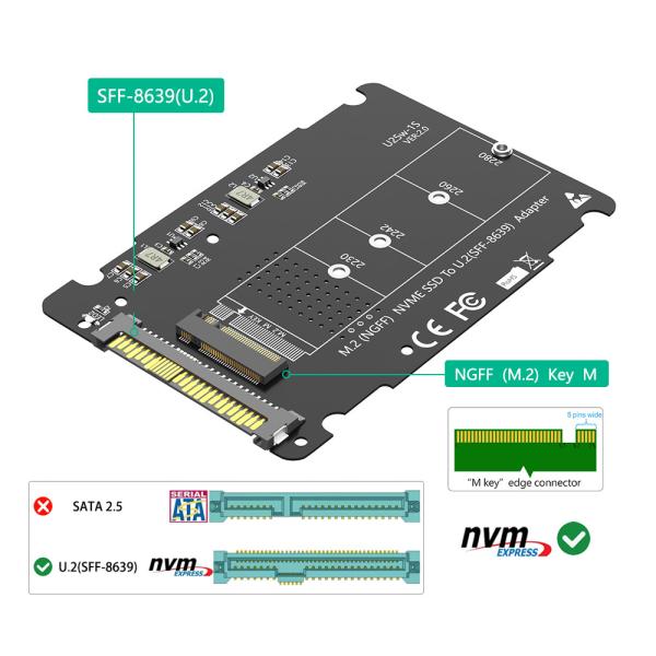 M.2 M Key To U.2 Adapter Card NVME ssd to pc-e u2 sff-8639 Pcle M2 Adapter Converter for 2230/2242/2260/2280