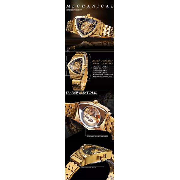 3BAR Fashion Mens Skeleton Watch 22mm Chronograph Automatic