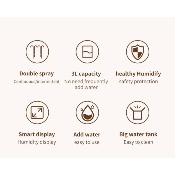 HOMEFISH Desktop 3L Double Spray Portable Ultrasonic Air Humidifiers For Office