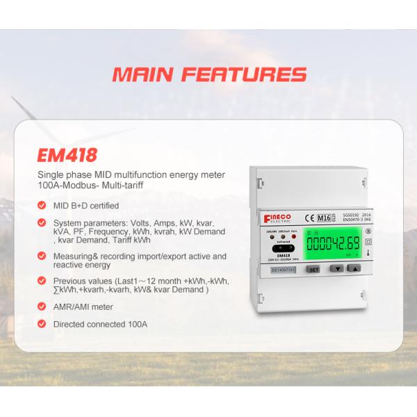 Single Phase Digital Electricity Smart Programmable Energy Meter 230V 10 100 A MID Approved