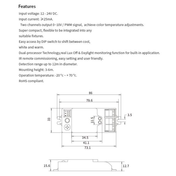 Tunable White Microwave Motion Sensor Switch HNS117 Remote Control 25mA