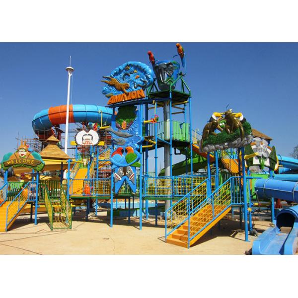 China Giant Water Aqua Playground Equipment , Steel Structure Custom Water Slides wholesale