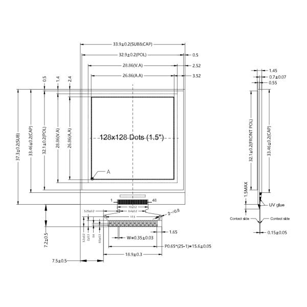 1.5 Inch OLED Module - 128x128 Monochrome White & Blue for IoT