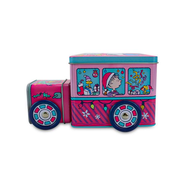 Custom Rectangular Biscuit Candy Promotion Gift Packaging Bus Shape Tin with Wheel