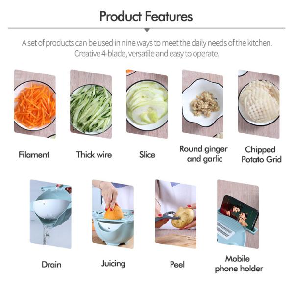 PP Sky Blue Multifunctional Vegetable Cutter With Drain Basket