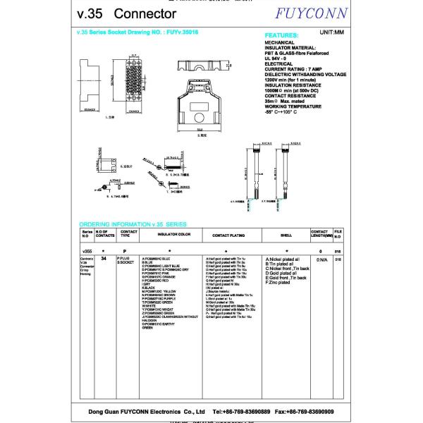 180 Degree Plastic Housing V.35 Router Connector Male Crimping Type