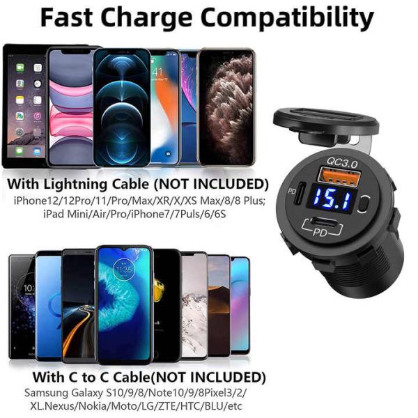 Dual PD+QC3.0 12V/24V Triple Port Car Charger Fast Car USB Charger For Phone