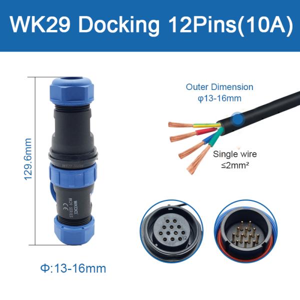 IP68 Threaded Plug Socket Waterproof Connector Inline Type Wk29 Docking Pin