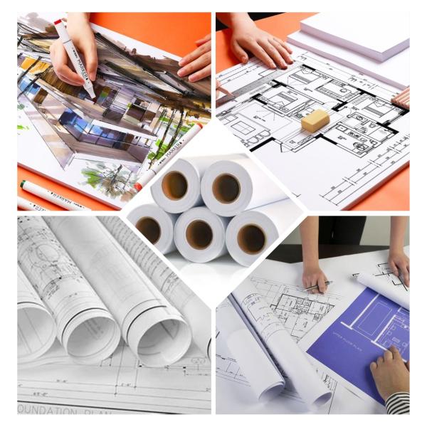 CAD Inkjet Bond Paper Rolls 24inch 36inch x 150ft Core 2 inch ( 5 rolls )
