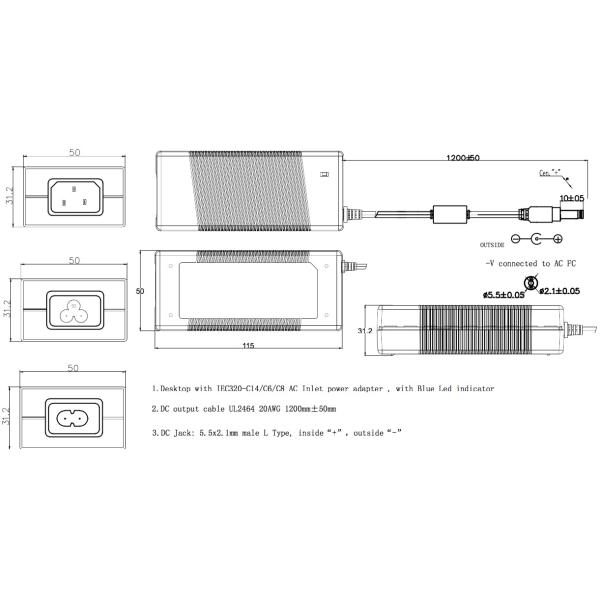 Class 2 LED Power Supply UL1310 Driver 12VDC 5A 5000mA 12VDC Desktop AC DC Power Adapter adaptor YHY-12005000