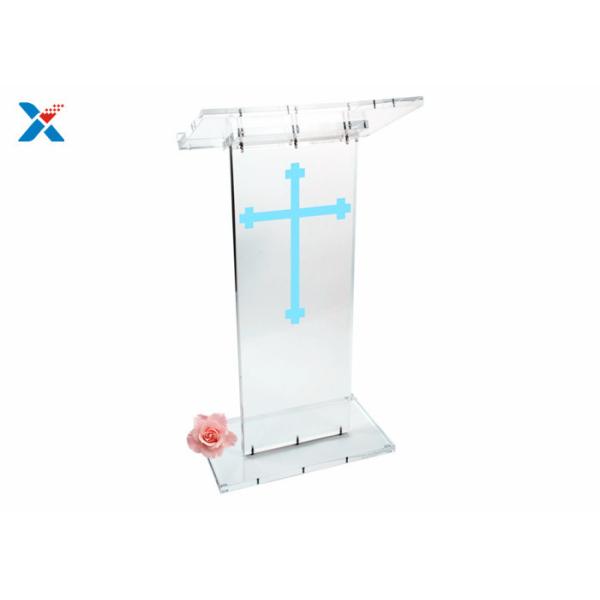 Clear Church Acrylic Display Stands Acrylic Lecterns And PodiumsHost Desk With Shelf