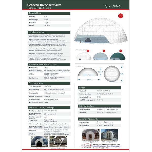 40m Diameter White Geodesic Dome Tents With Transparent Window