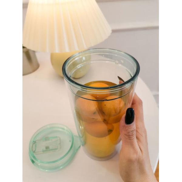 Renewable Push Plate Cup RPS Fresh And Light Lemonade Double-layer Fruit Tea Cup 530ML GRS Certified