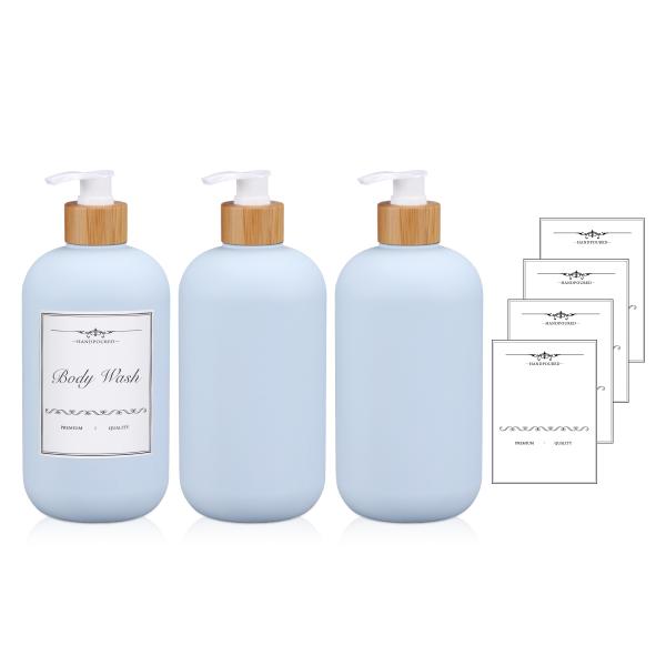 400ml 500ml Soft Touch Cosmetic Squeeze Bottle With Bamboo Lid For Shampoo Body Butter Lotion