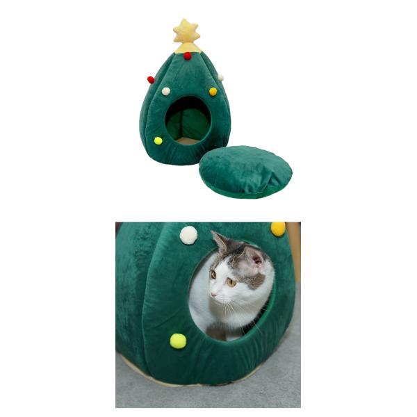Hot sell luxury pet bed pp cotton oxford bottom green cat house christmas High quality