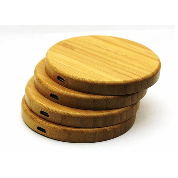 Wireless Charging Round Shape Power Bank Maple Wooden Bamboo Material