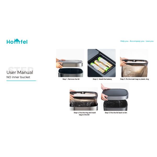 Smart Sensor Automatic 20L 16L Square Touchless Stainless Steel Sensor Trash Bin Intelligent with Batteries Required Yes