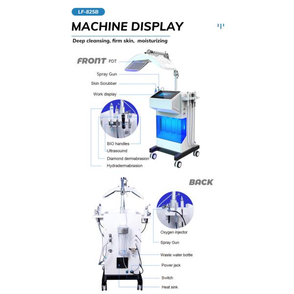 LF-825B 8 in 1 Multifunction Hydro Microdermabrasion Machine, Oxygen Facial Machine, PDT LED Beauty Salon Equipme