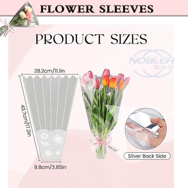Disposable Cellophane Flower Bouquet Sleeves Plastic Wrapping Bags With Lace Decor