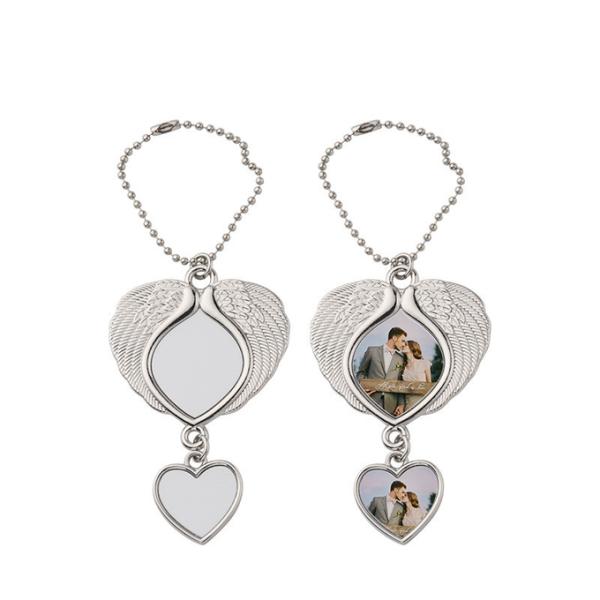 Love Memorial Pendant Heart Shape Angel Wings Metal Pendant Hanger Sublimation Car Ornament Blanks For Custom Printing