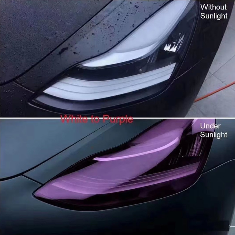 Color Change White To Purple Car Headlight Film TPU 6.5mil Photochromic