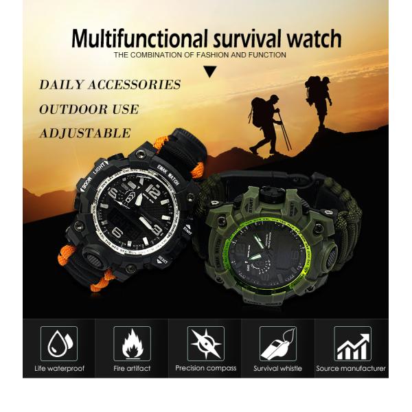 Outdoor Brown Emergency Survival Bracelet Watch Nylon Paracord Wristband