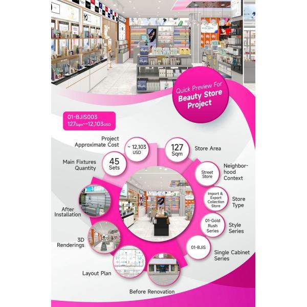 01-BJiS003, Platinum Series Cosmetic Shop in Shaanxi featuring 45 Main Fixtures within 127 Sqm and Approx. $12,103 Budget