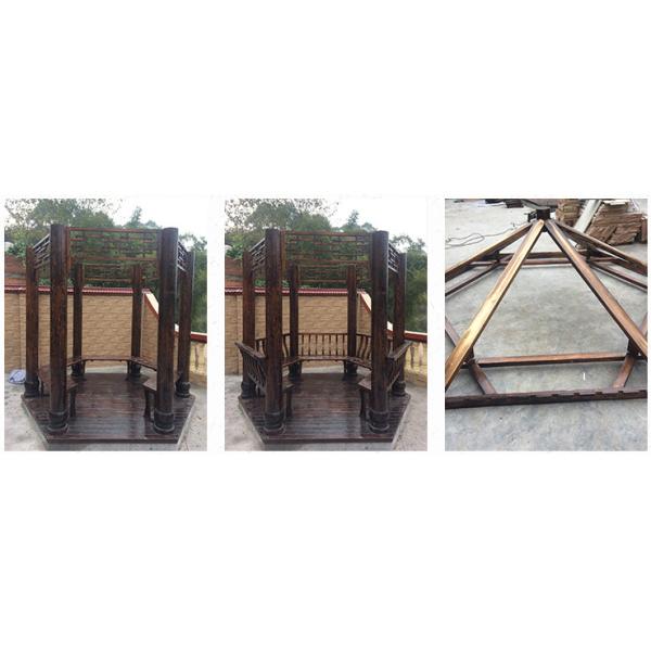 Outdoor Pavilion Chinese Wood Gazebo Hexagonal 3m Antique Garden Pagoda