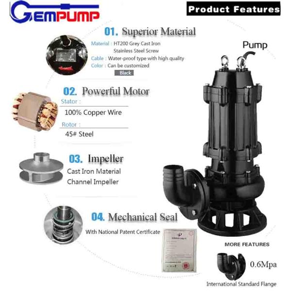 ISO9001 2 HP Submersible Sewage Pump 1450r/Min For Effluent Sewage