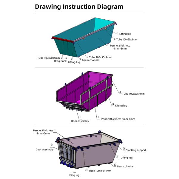 Large Heavy Duty Skip Bin With Customizable Door Styles Hook Lift Skip