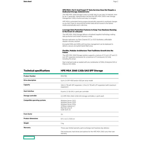 2U MSA2060 12GB SAS SFF Dual Controller Enterprise SAN Storage Array