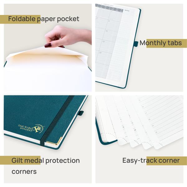 Hardback A4 Size Weekly Academic Planner 16 Months Pacific Green