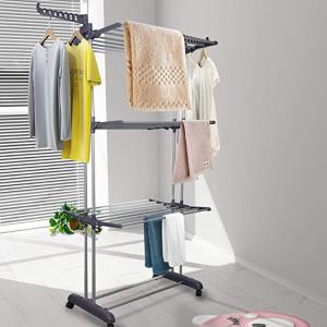 China Adjustable 3 Layers Foldable Clothes Drying Rack Stainless Steel Frame wholesale
