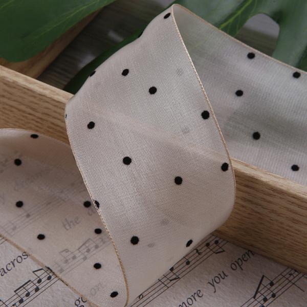25mm-50mm Organza Ribbon With Dot Pattern Printed Polyester Organza Ribbon OEM Eco Friendly