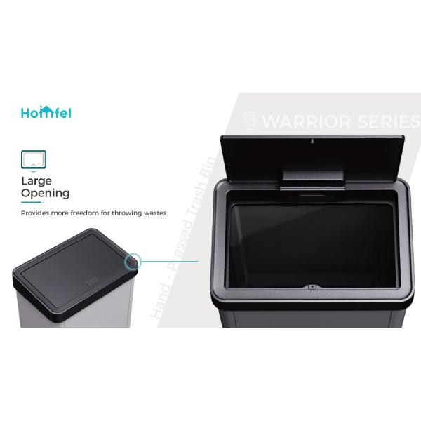 High Capacity Stainless Steel Trash Can 34.2*24.2*57cm Warrior Series 40L with Detachable Hand Press and Rolling Cover