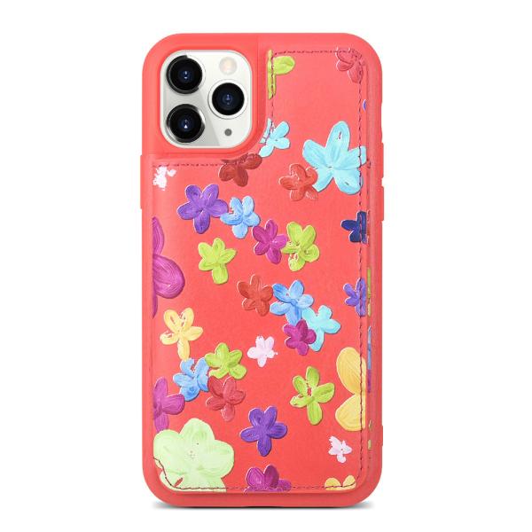 Floral Pattern Card Pocket Phone Case Kickstand Makeup Mobile Cover For Iphone 12